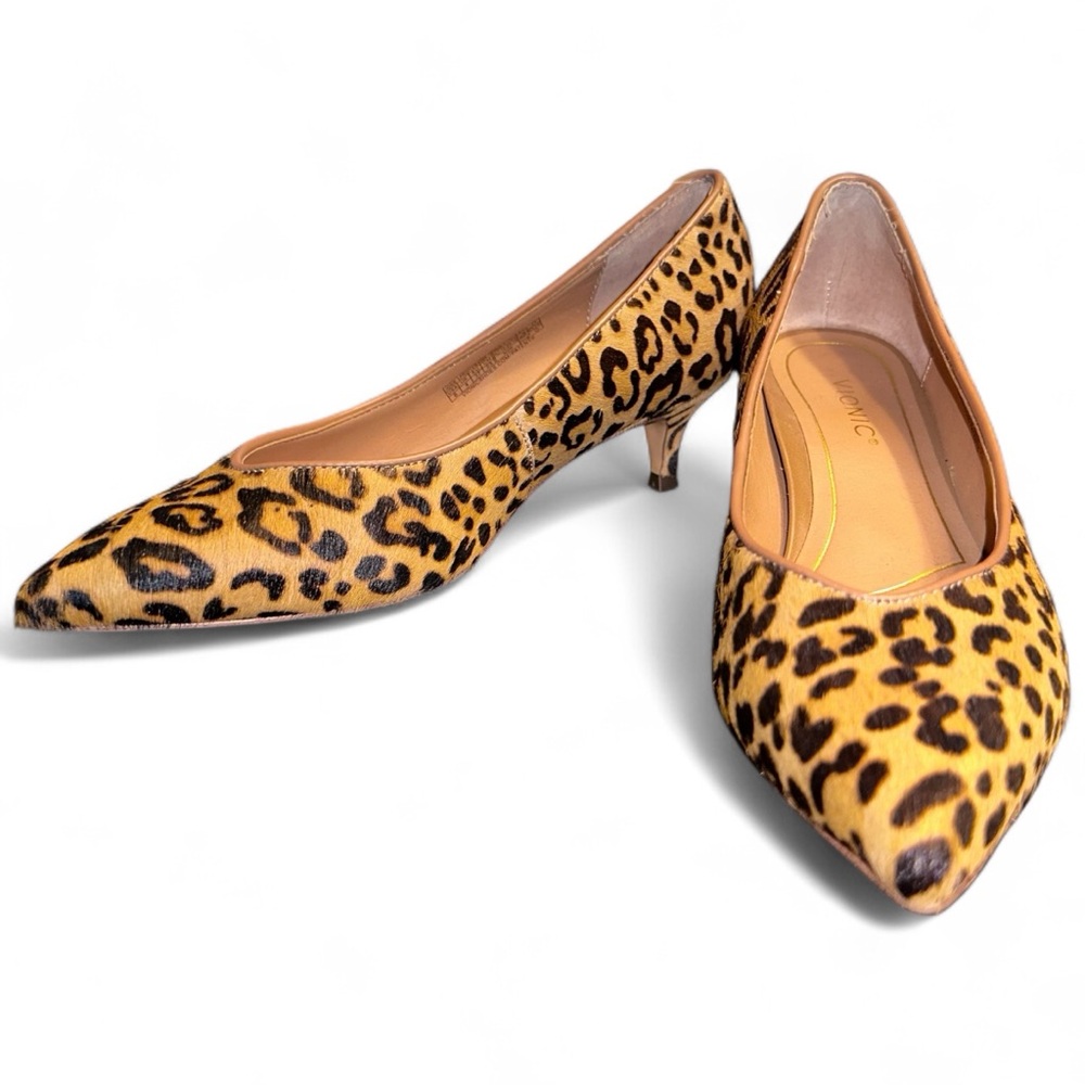 VIONIC Josie Leopard Print Heels – Women’s Size 6 Wide – Real Cow Fur Rare Size